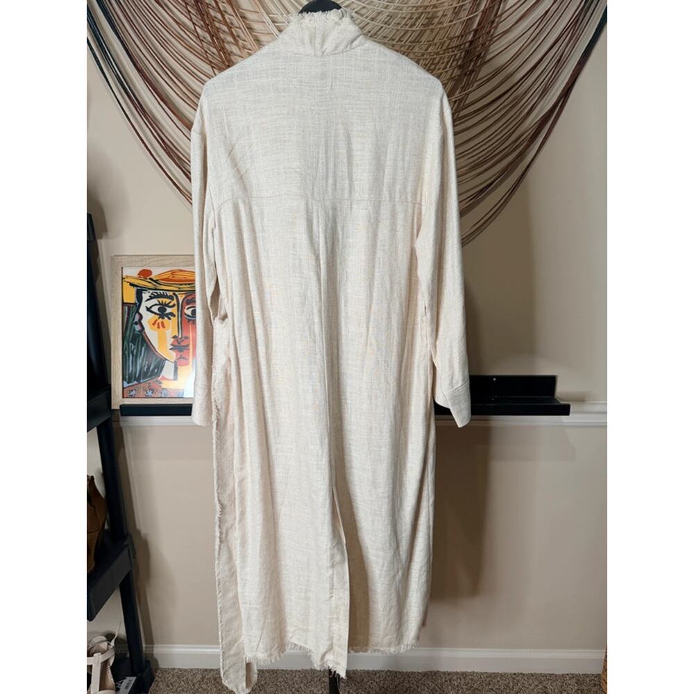 Zara NWT Rustic Frayed Linen Blend Trench Coat Light Beige XS-S 2909 - Picture 3 of 9